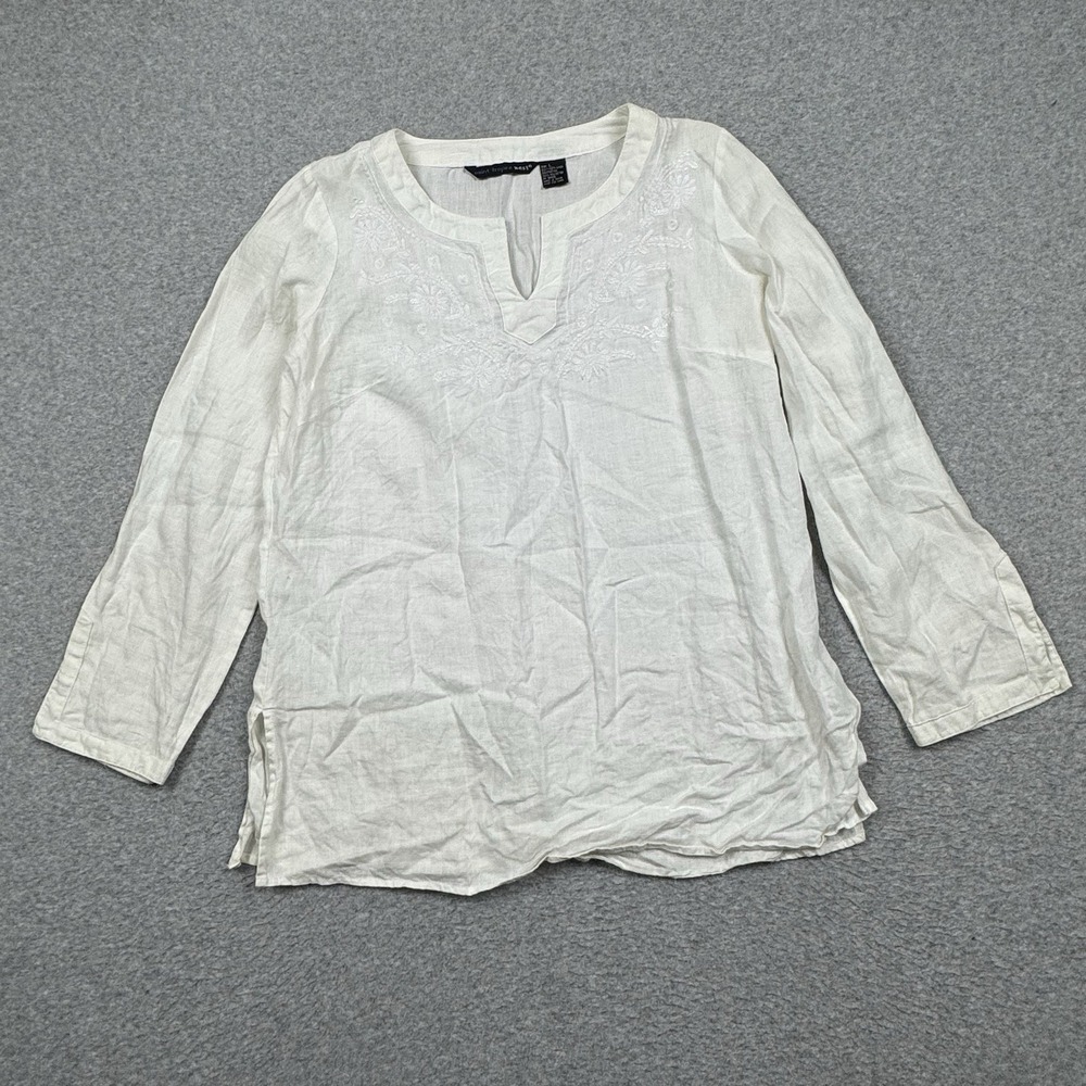 Saint Tropez West Linen Embroidered Tunic Top Large Tropical Summer Casual Beach